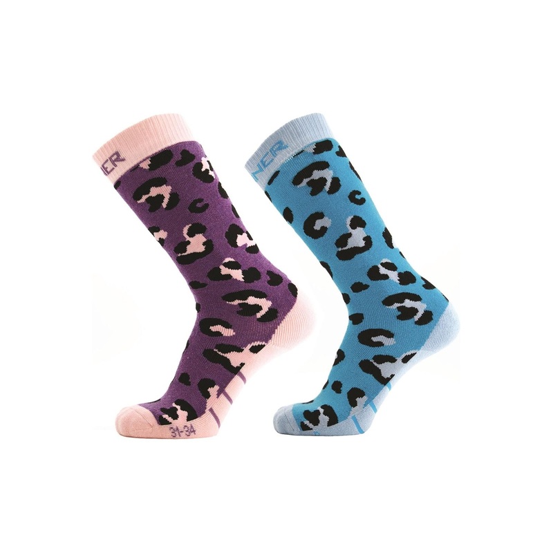 Sinner Kids Ski Socks Dino Print Purple Blue