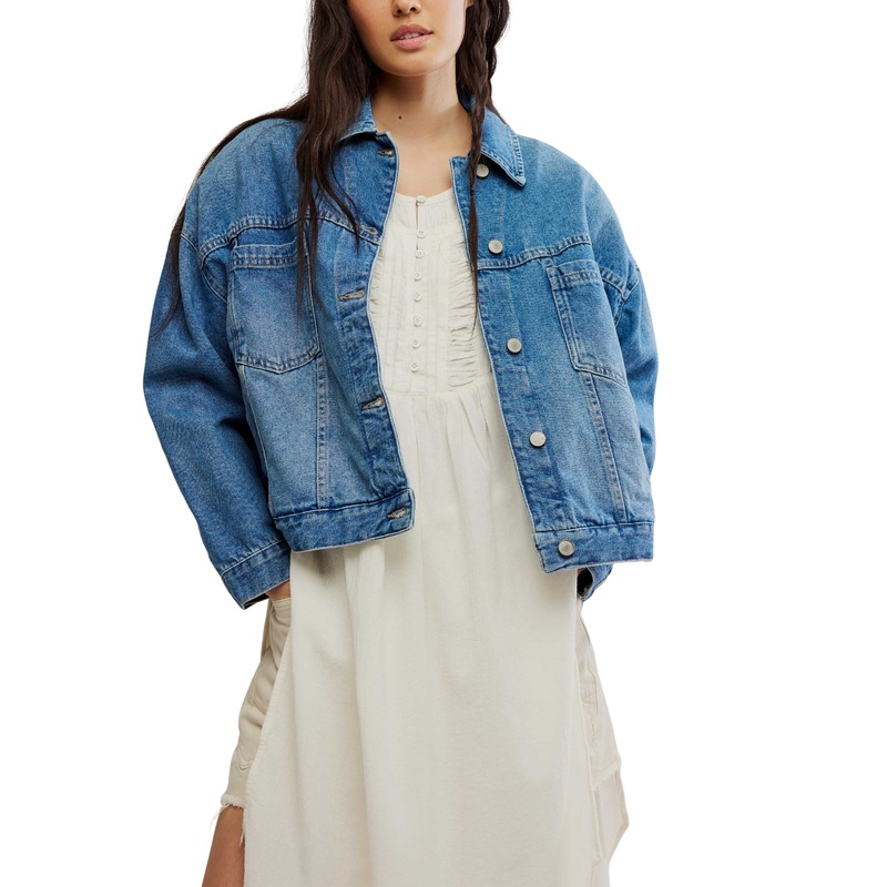 Free people Opal Swing Denim Jacket Blue Combo