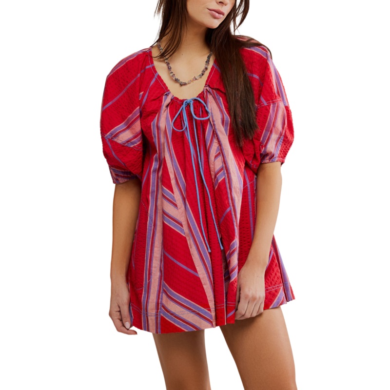Free People Bop Around Romper Seaside Stripe Red Combo