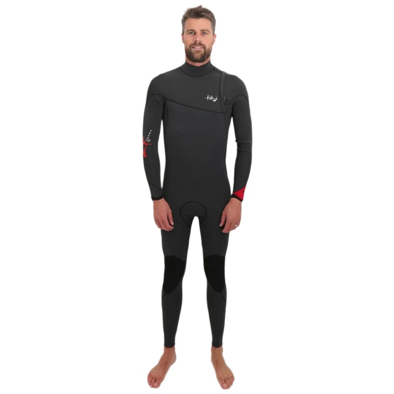 Tiki Mens Zepha 3/2 GBS Zip Free Wetsuit – Graphite/Red