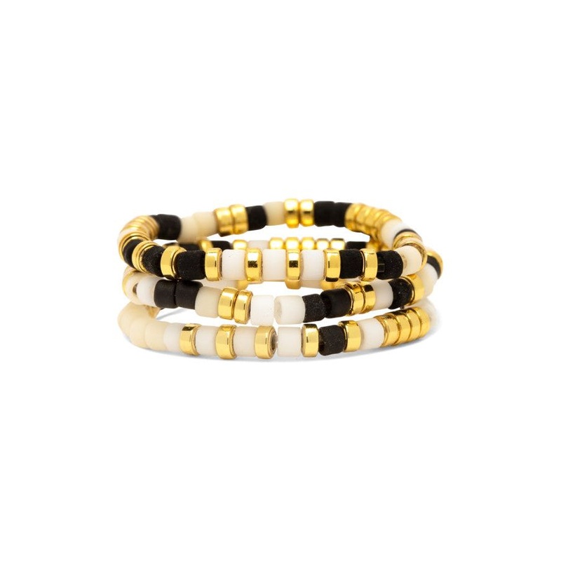 Pura Vida Mixed SB Gold Stretch Ring Set of 3 Monochrome