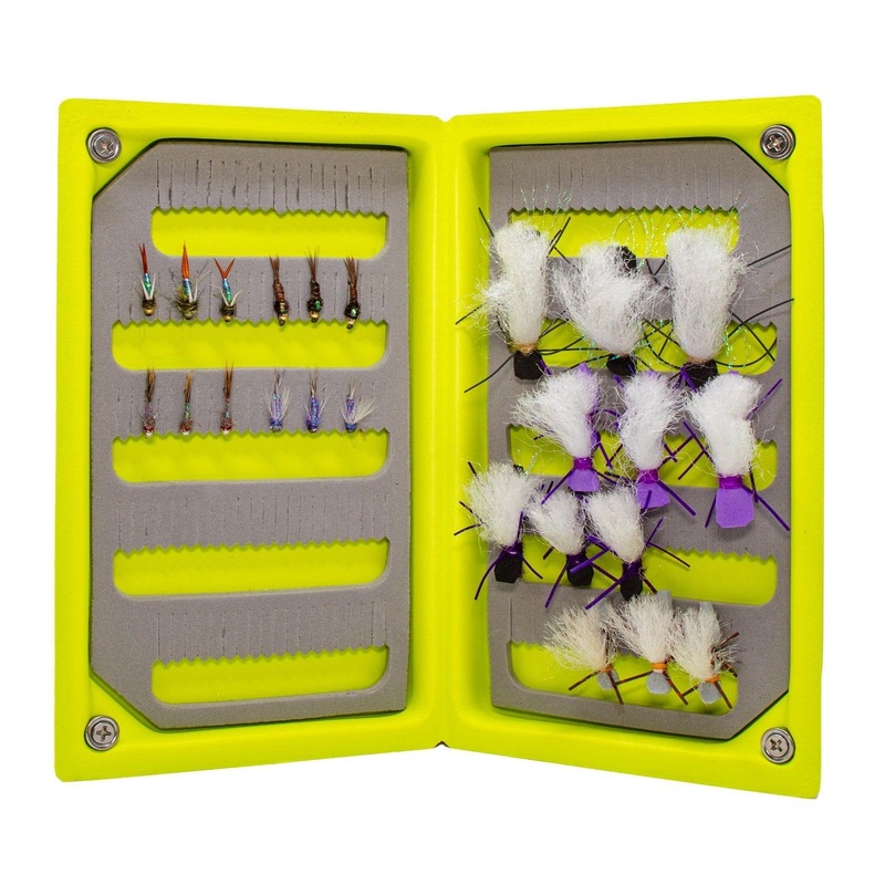 Jackson Hole Fly Company Loaded Foam Fly Box – Hopper Dropper w/ 50m Spool of 4X Fluoroflex Tippet