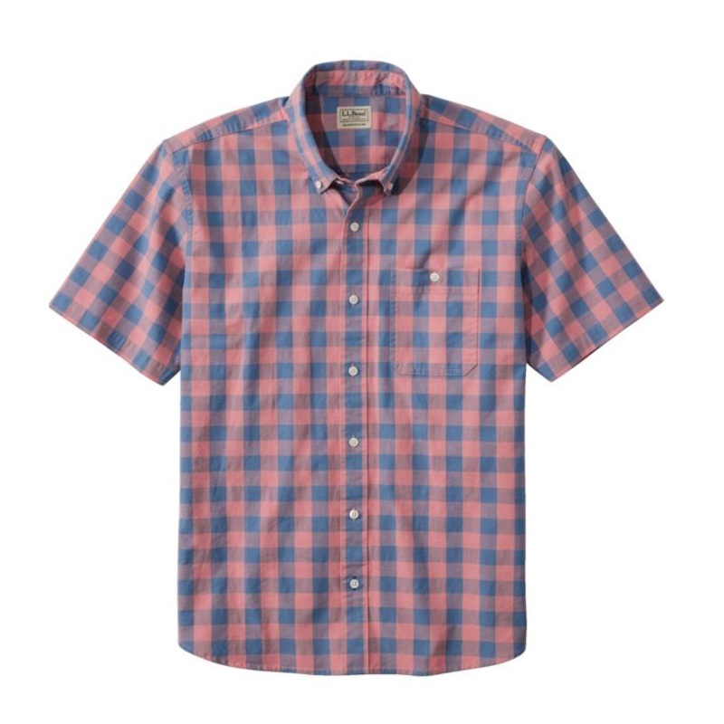 Comfort Stretch Chambray Shirt Short Sleeve Slightly Fitted Plaid Men’s Regular