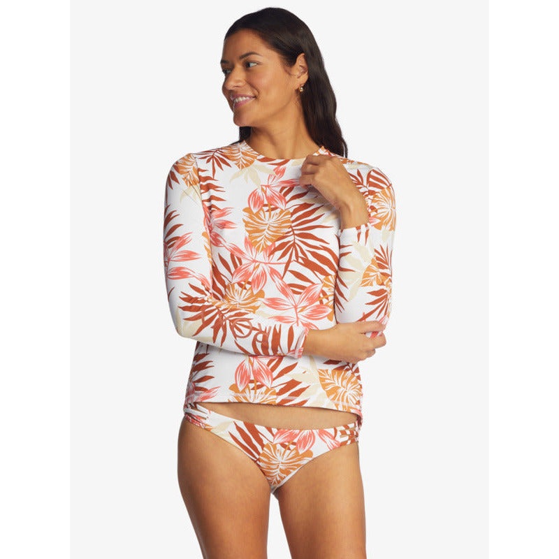 Roxy Sea Skippin L/S UPF 50 Rashguard – Snow Wht Seaside Tropics (WBK6)