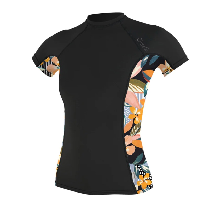 ONeill Womens Side Print Short Sleeve Rash Guard Black/Kali Floral