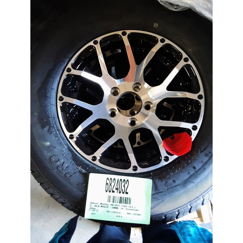 Wheel, Malibu, HE1825 14X6 5X4.5 G-BLK MACH -6MM, 14 Snowflake Alloy