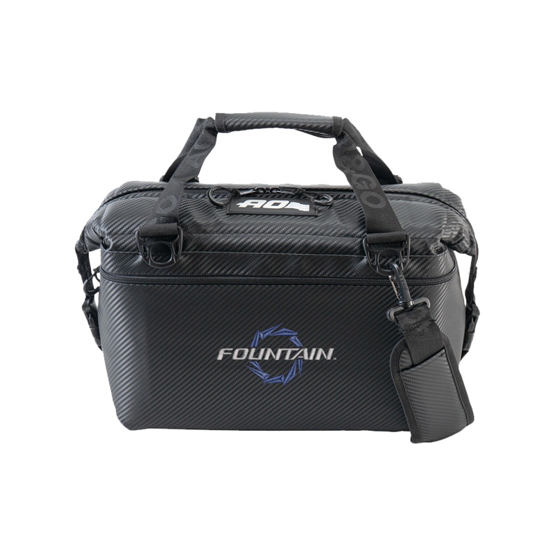 Fountain Powerboats AO Carbon Black Soft Cooler 12 Blue Logo